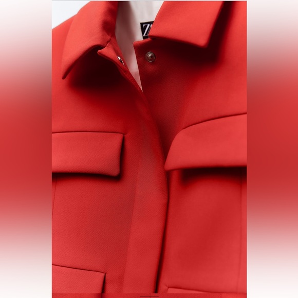 ZARA WOMEN RED SHORT CROPPED FLAP JACKET BLAZER WITH FLAPS - Picture 13 of 15